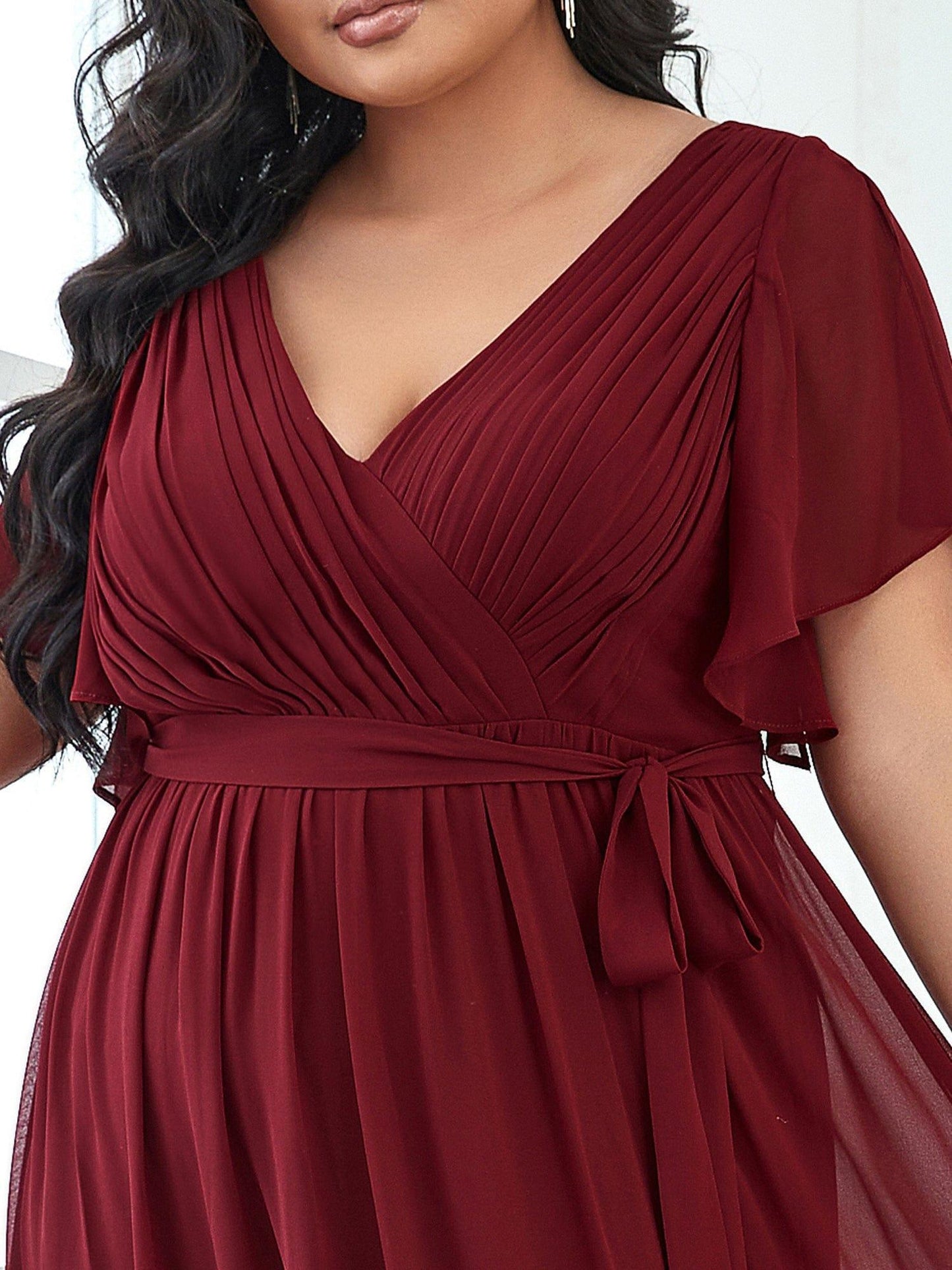 ever LEORA|V-Neck Flutter Sleeve Floor-Length A-Line Chiffon Evening Dress