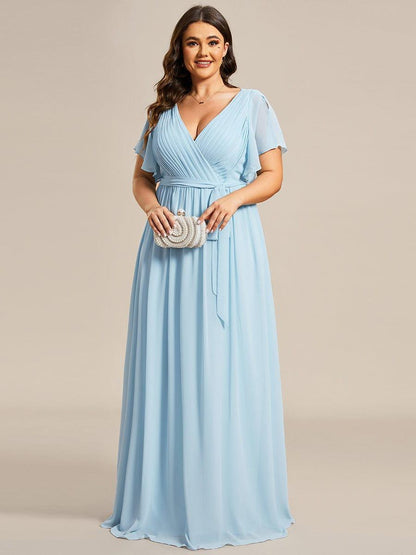 ever LEORA|V-Neck Flutter Sleeve Floor-Length A-Line Chiffon Evening Dress