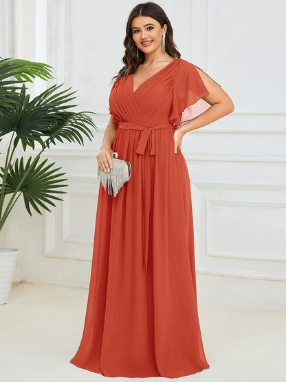 ever LEORA|V-Neck Flutter Sleeve Floor-Length A-Line Chiffon Evening Dress