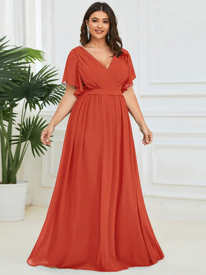 ever LEORA|V-Neck Flutter Sleeve Floor-Length A-Line Chiffon Evening Dress