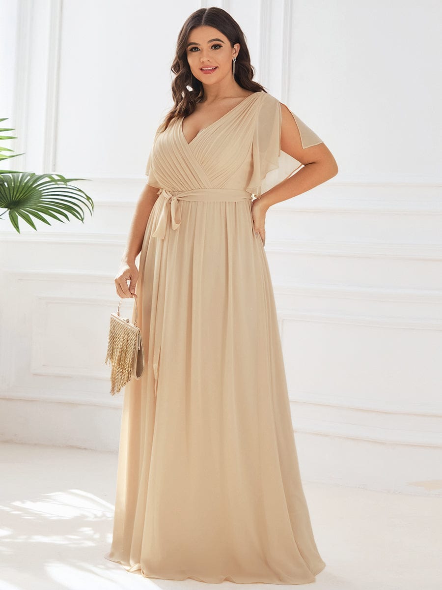 ever LEORA|V-Neck Flutter Sleeve Floor-Length A-Line Chiffon Evening Dress