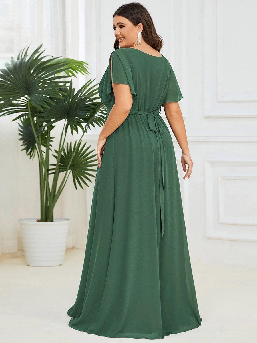 ever LEORA|V-Neck Flutter Sleeve Floor-Length A-Line Chiffon Evening Dress