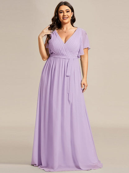 ever LEORA|V-Neck Flutter Sleeve Floor-Length A-Line Chiffon Evening Dress