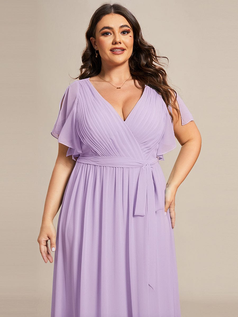 ever LEORA|V-Neck Flutter Sleeve Floor-Length A-Line Chiffon Evening Dress