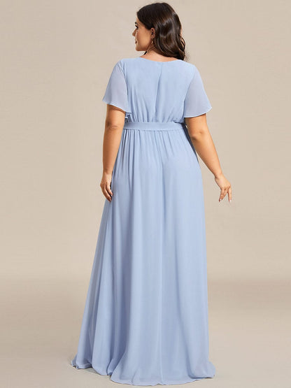 ever LEORA|V-Neck Flutter Sleeve Floor-Length A-Line Chiffon Evening Dress