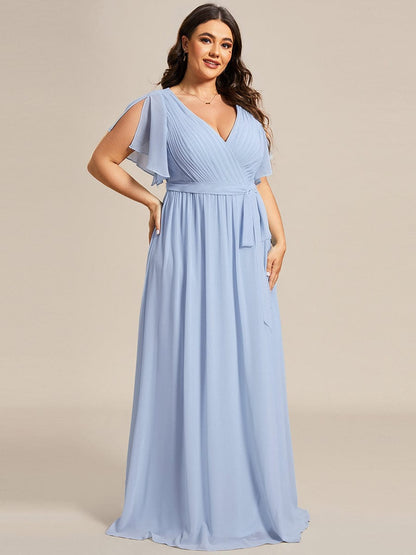 ever LEORA|V-Neck Flutter Sleeve Floor-Length A-Line Chiffon Evening Dress