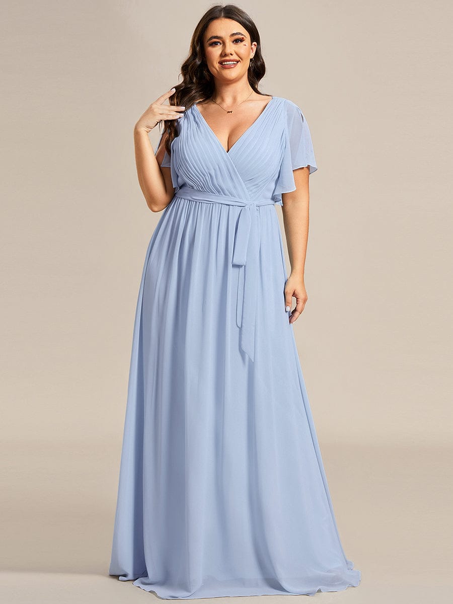 ever LEORA|V-Neck Flutter Sleeve Floor-Length A-Line Chiffon Evening Dress