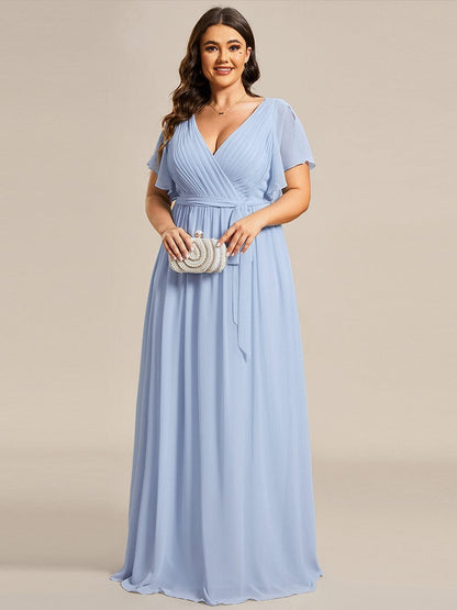 ever LEORA|V-Neck Flutter Sleeve Floor-Length A-Line Chiffon Evening Dress