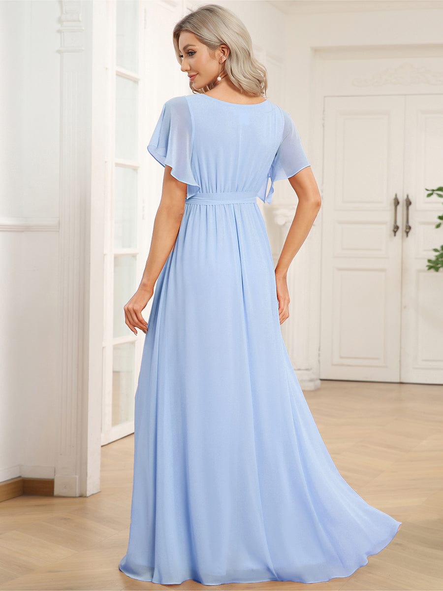 ever LEORA|V-Neck Flutter Sleeve Floor-Length A-Line Chiffon Evening Dress