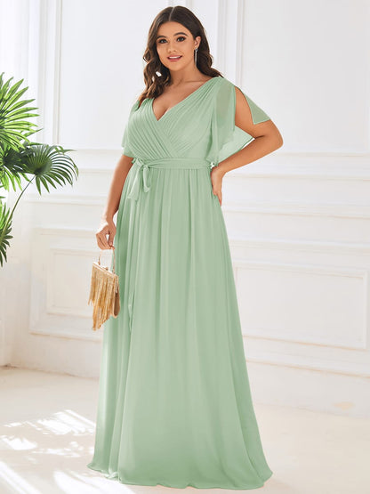 ever LEORA|V-Neck Flutter Sleeve Floor-Length A-Line Chiffon Evening Dress