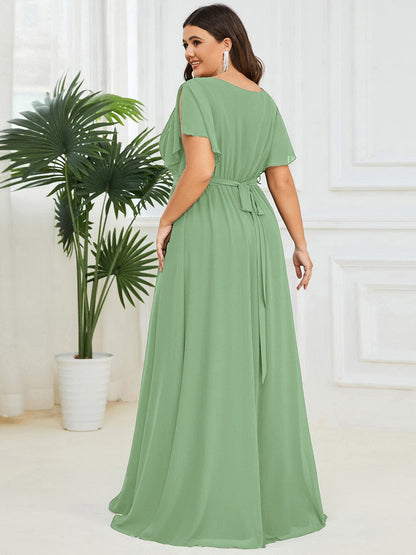 ever LEORA|V-Neck Flutter Sleeve Floor-Length A-Line Chiffon Evening Dress