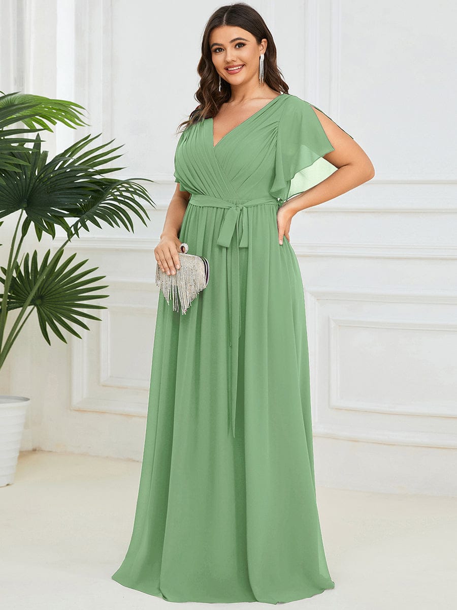 ever LEORA|V-Neck Flutter Sleeve Floor-Length A-Line Chiffon Evening Dress