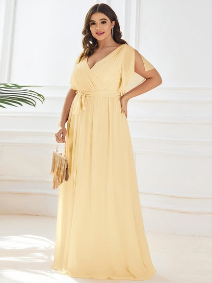 ever LEORA|V-Neck Flutter Sleeve Floor-Length A-Line Chiffon Evening Dress