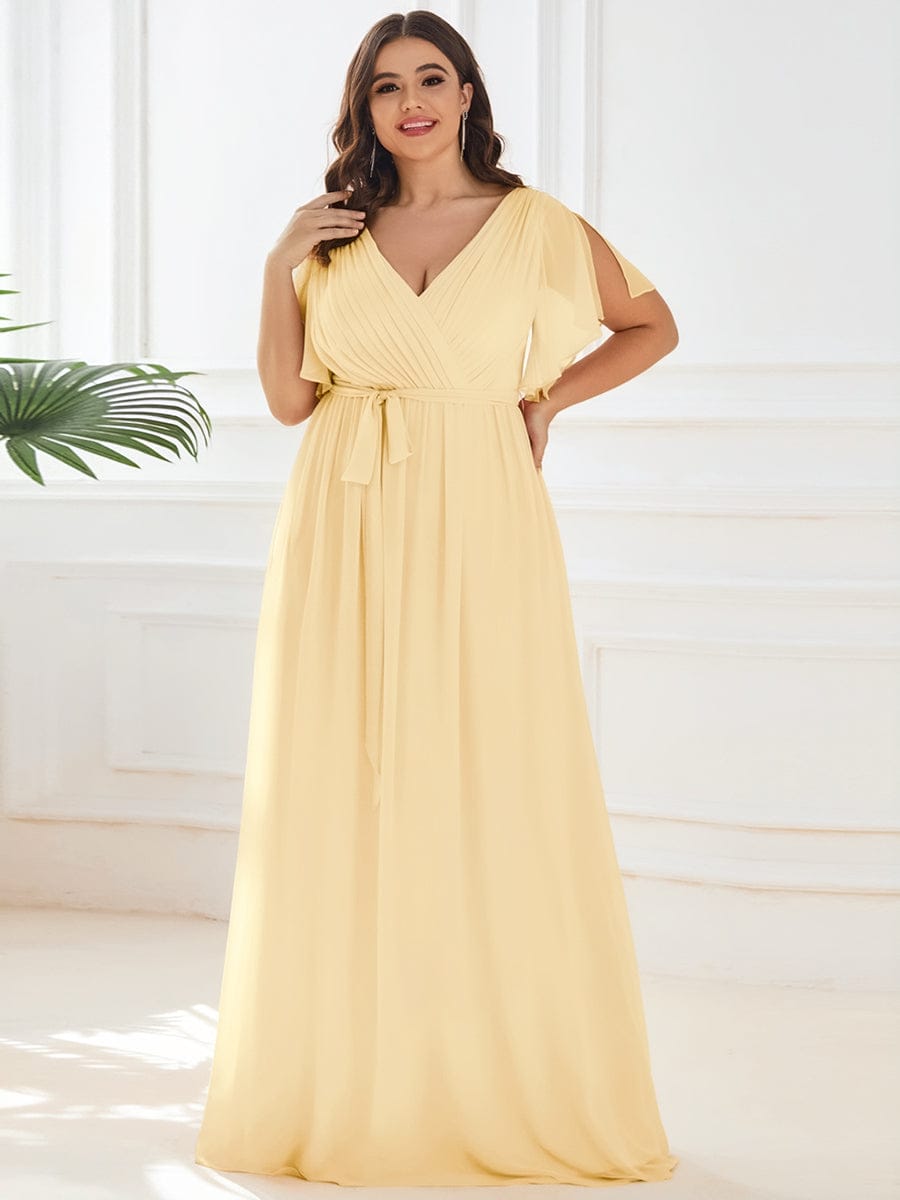 ever LEORA|V-Neck Flutter Sleeve Floor-Length A-Line Chiffon Evening Dress