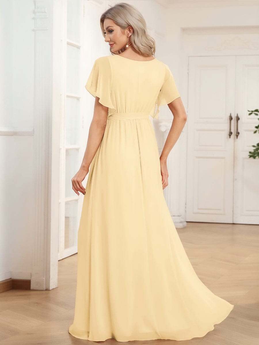 ever LEORA|V-Neck Flutter Sleeve Floor-Length A-Line Chiffon Evening Dress