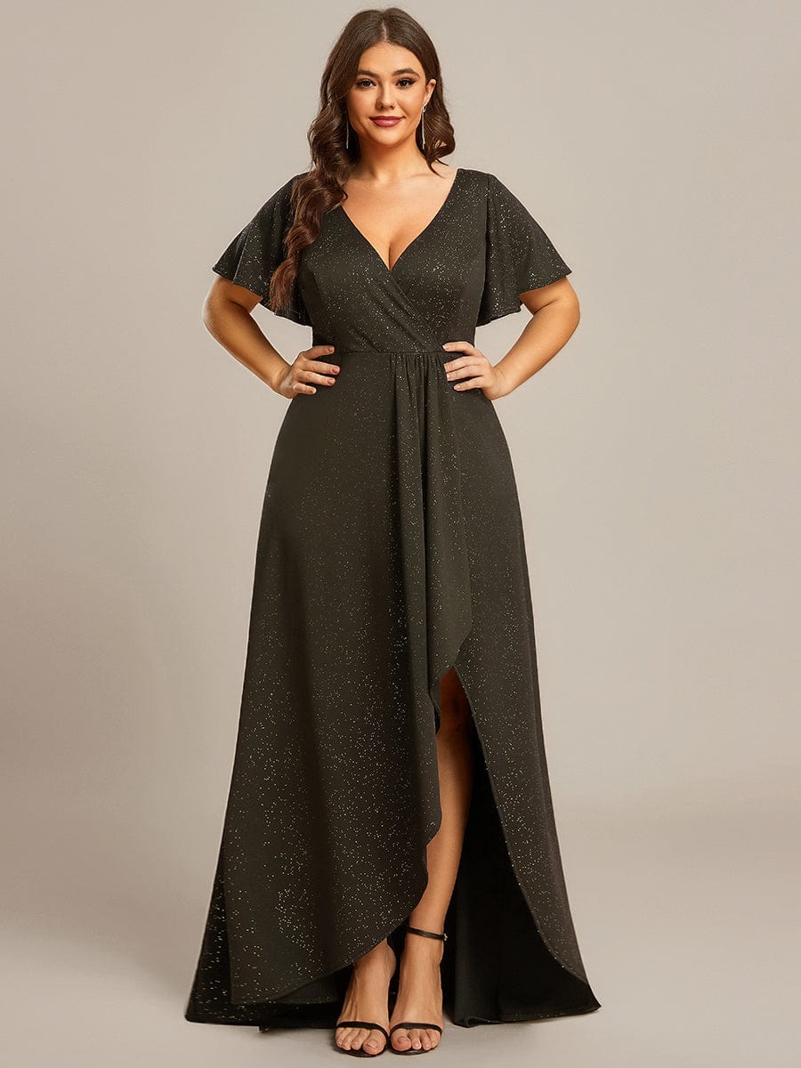 ever MELODÉ|Ruffle Sleeves V Neck High Low Evening Dress