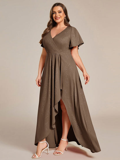 ever MELODÉ|Ruffle Sleeves V Neck High Low Evening Dress