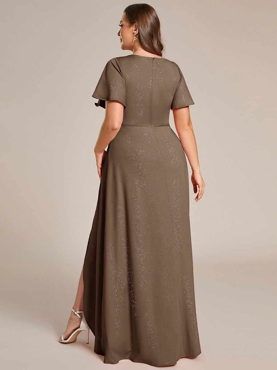ever MELODÉ|Ruffle Sleeves V Neck High Low Evening Dress
