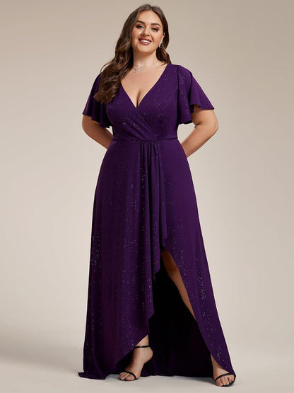ever MELODÉ|Ruffle Sleeves V Neck High Low Evening Dress
