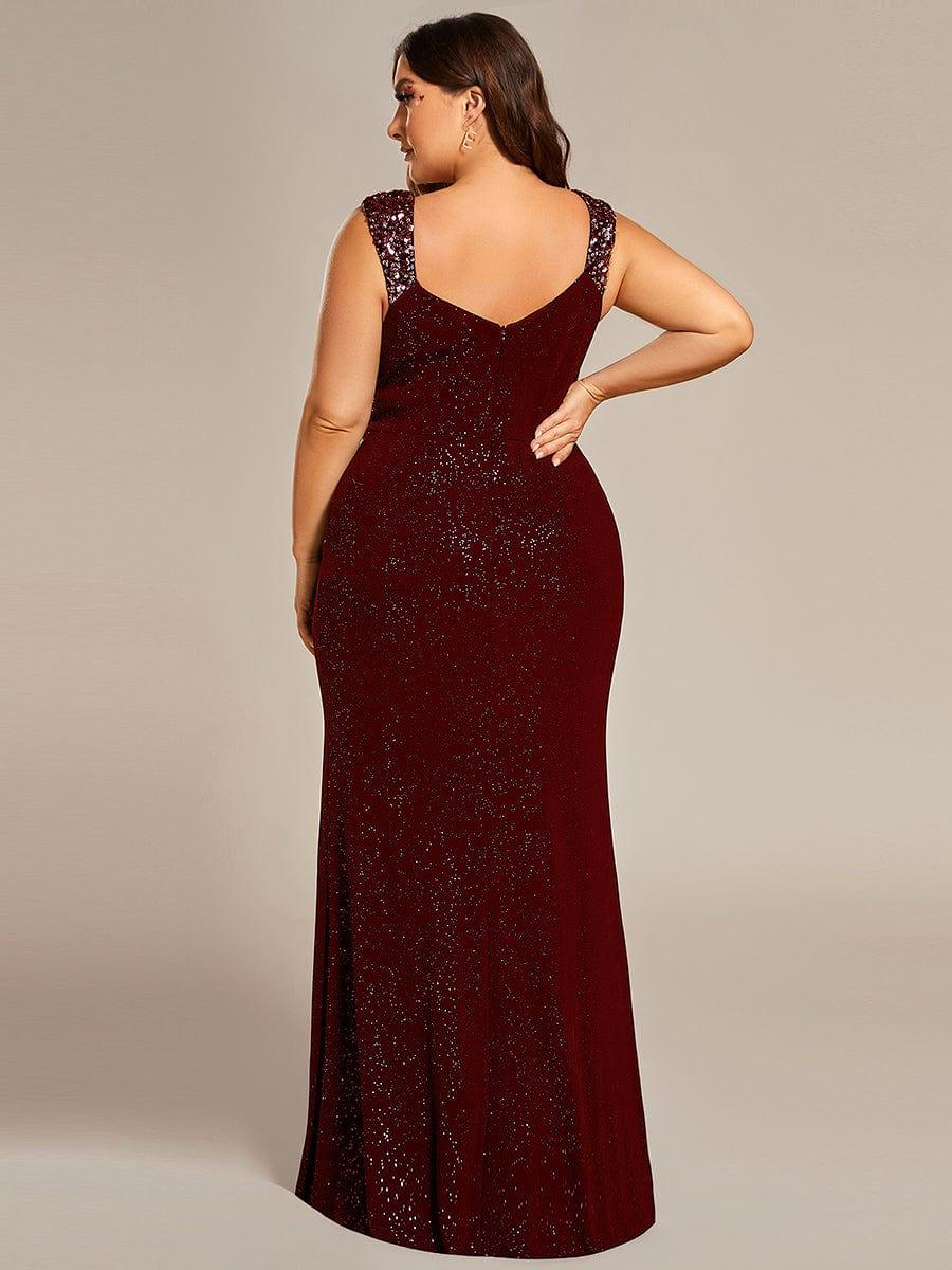 Robe de Soirée Élégante à Sequins avec Décolleté en V et Fente Haute
