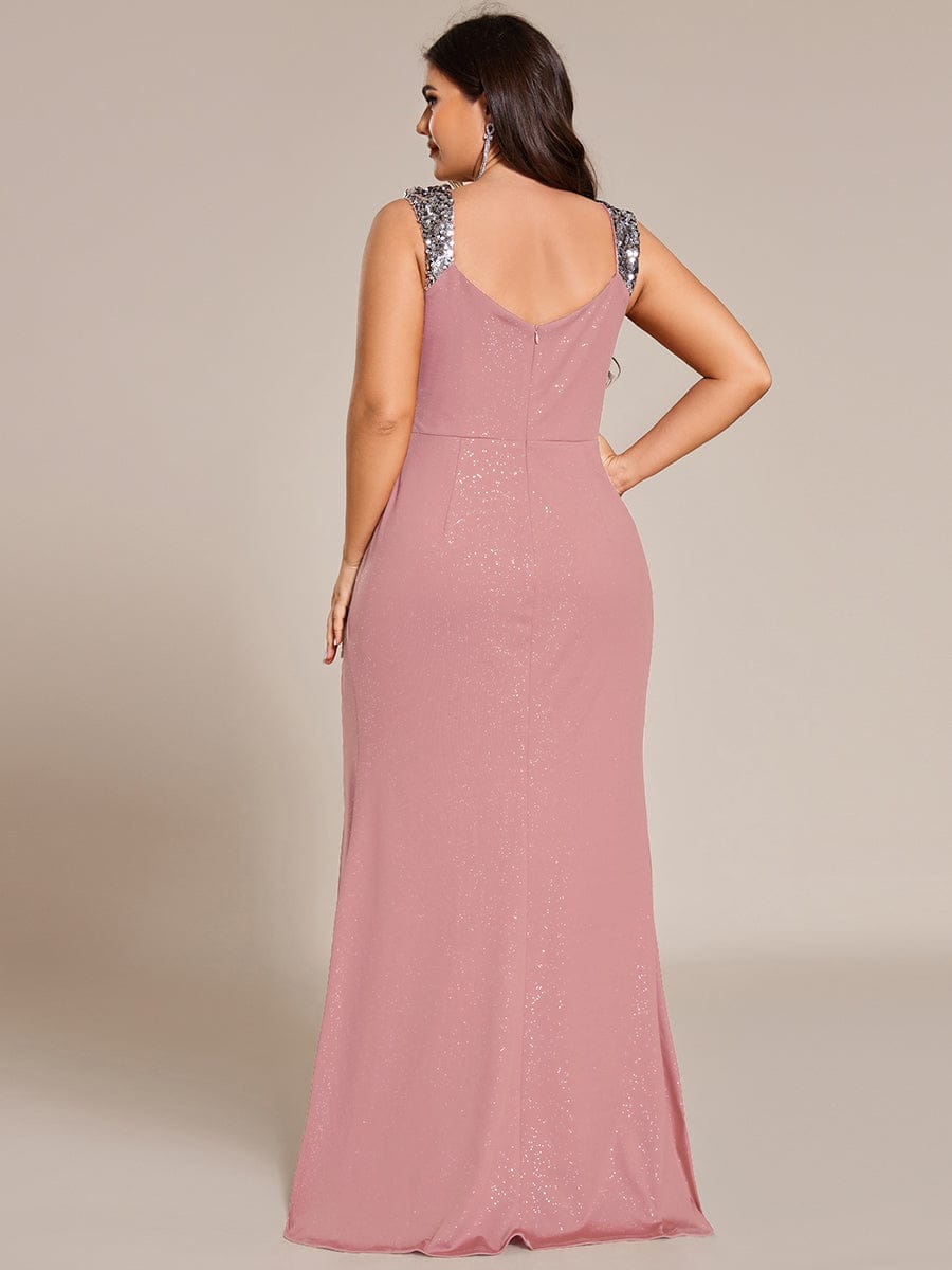 Robe de Soirée Élégante à Sequins avec Décolleté en V et Fente Haute
