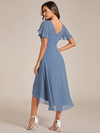 ever FAYE|Chic V Neck High-Low Wedding Guest Dress