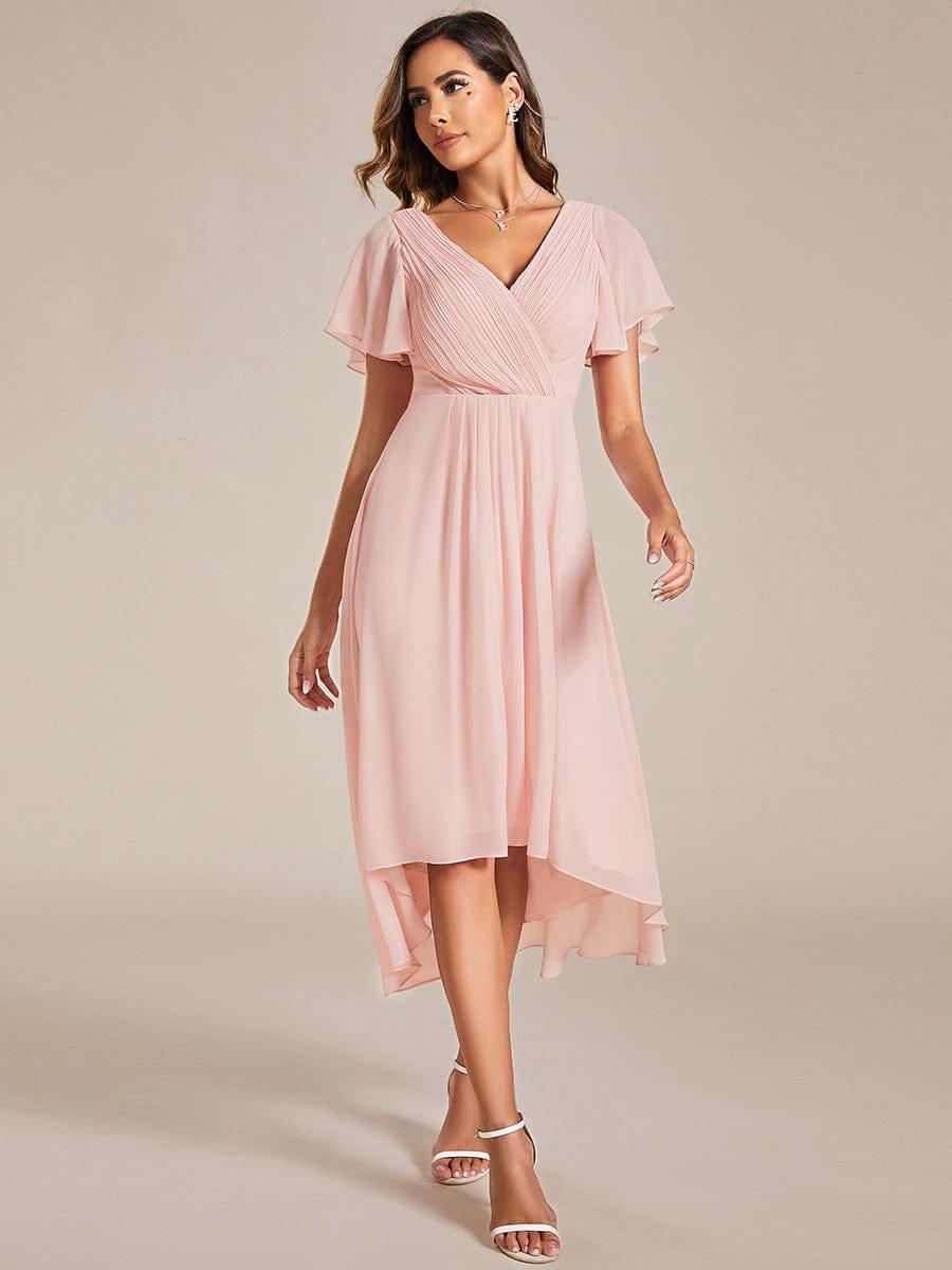 ever FAYE|Chic V Neck High-Low Wedding Guest Dress