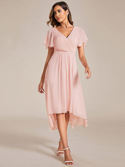 ever FAYE|Chic V Neck High-Low Wedding Guest Dress