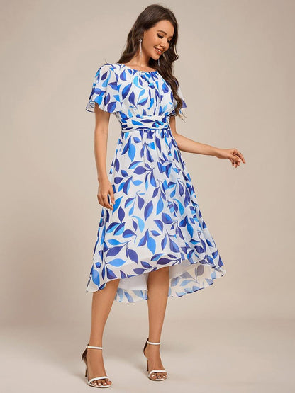 ever EDEN|Flowy Chiffon Round Neckline A-Line Knee Length Wedding Guest Dress