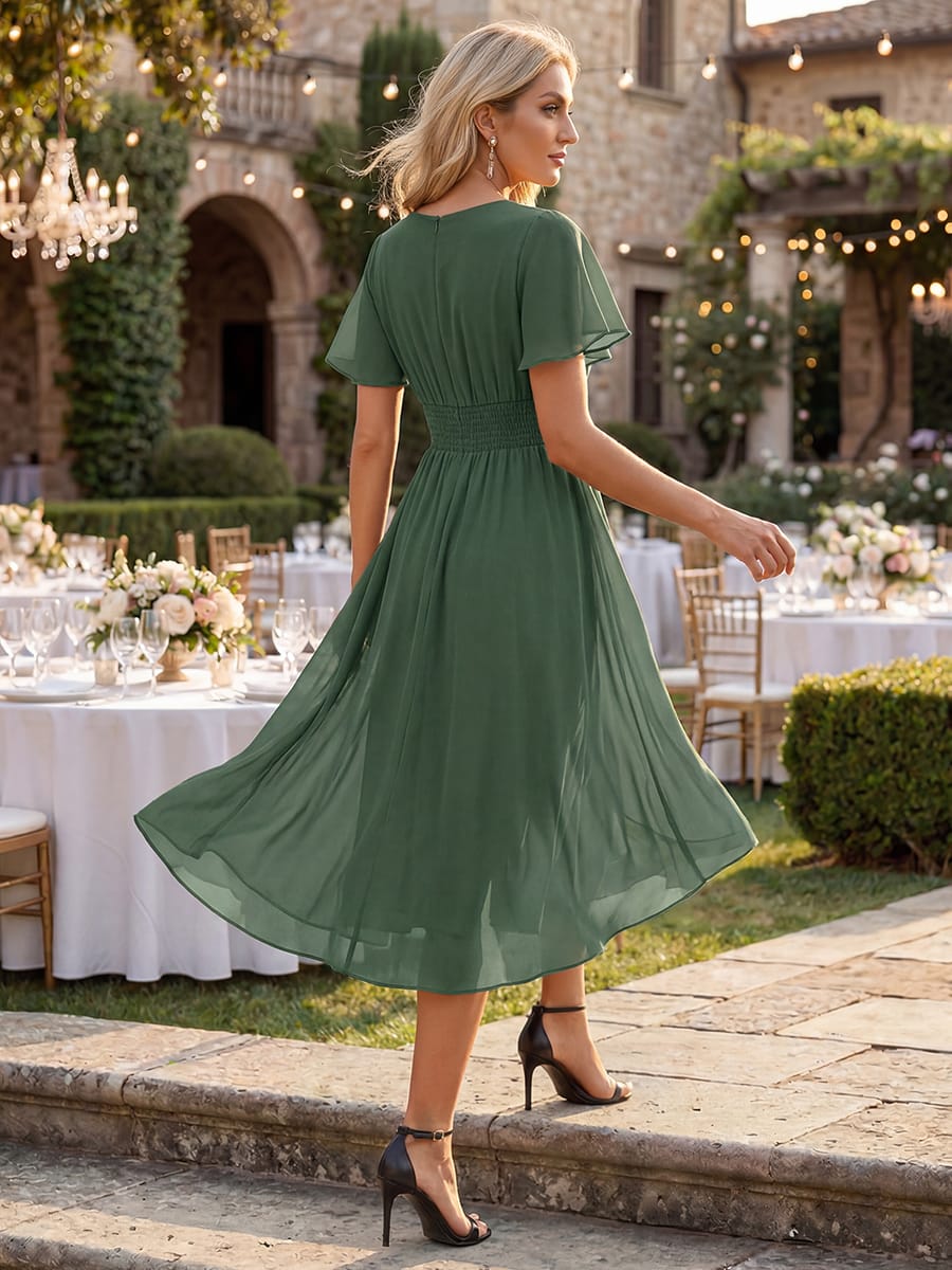 ever EDEN|Flowy Chiffon Round Neckline A-Line Knee Length Wedding Guest Dress