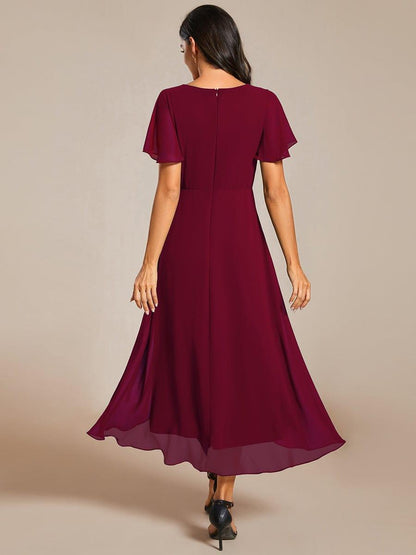ever LARK|Chiffon Elegance Short Sleeve High-Low Wedding Guest Dress