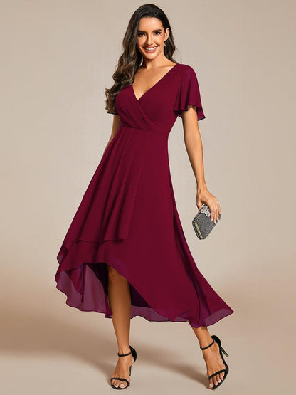 ever LARK|Chiffon Elegance Short Sleeve High-Low Wedding Guest Dress