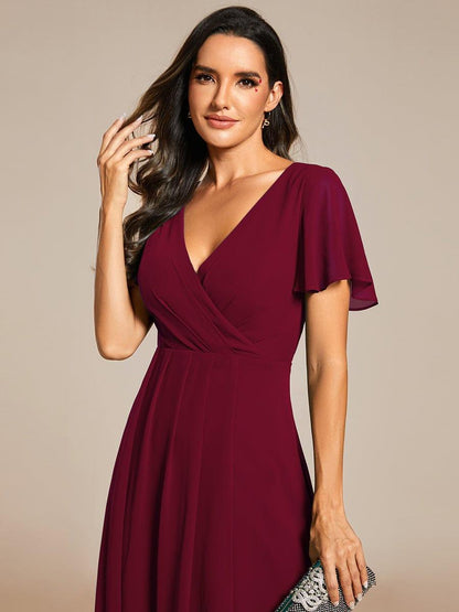ever LARK|Chiffon Elegance Short Sleeve High-Low Wedding Guest Dress
