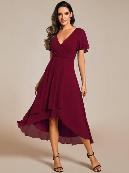 ever LARK|Chiffon Elegance Short Sleeve High-Low Wedding Guest Dress