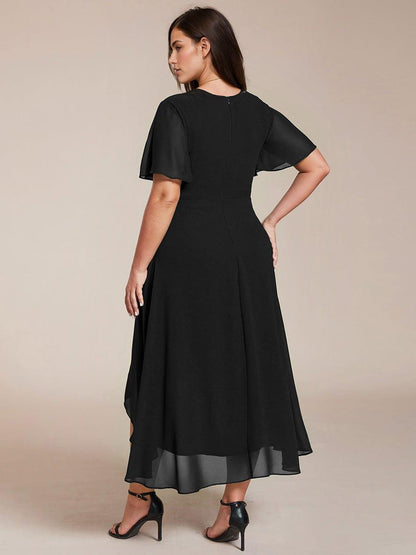ever LARK|Chiffon Elegance Short Sleeve High-Low Wedding Guest Dress