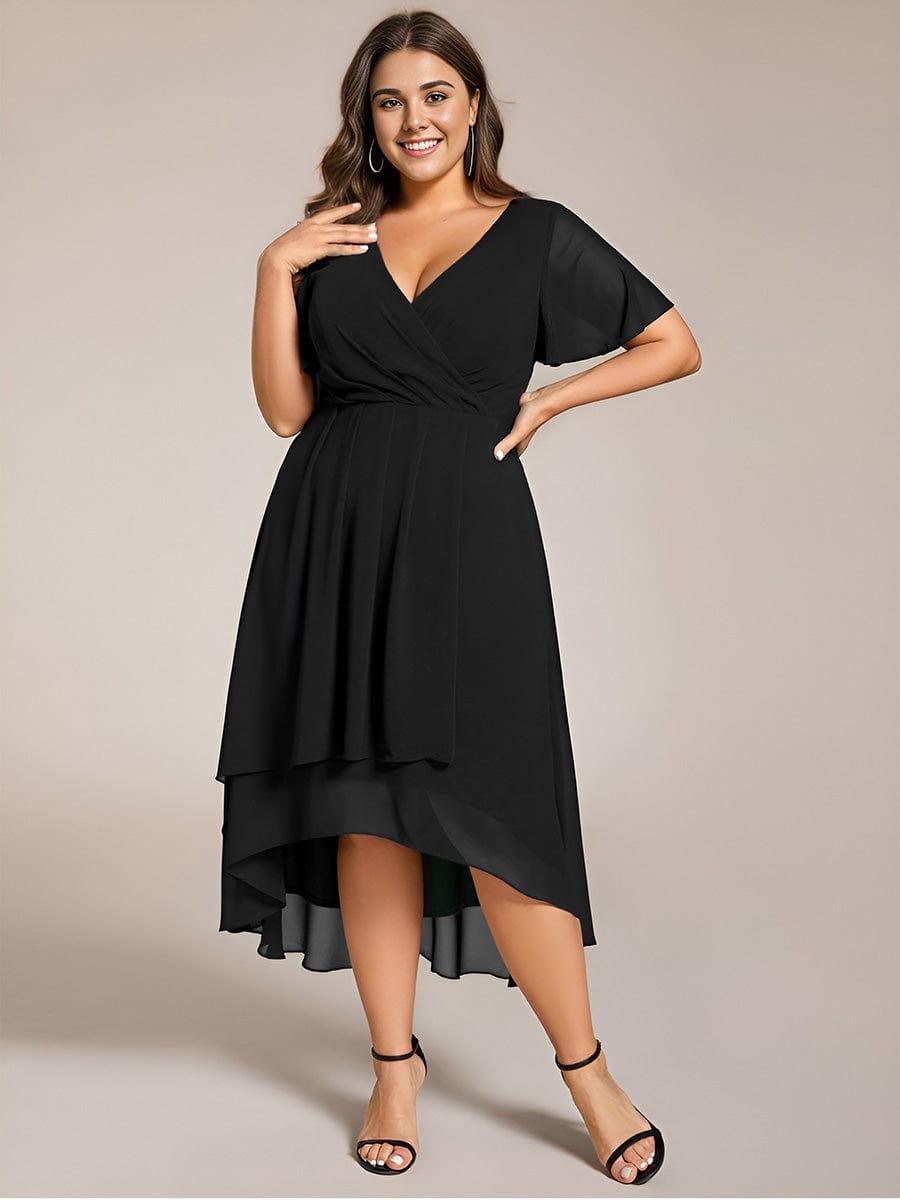ever LARK|Chiffon Elegance Short Sleeve High-Low Wedding Guest Dress