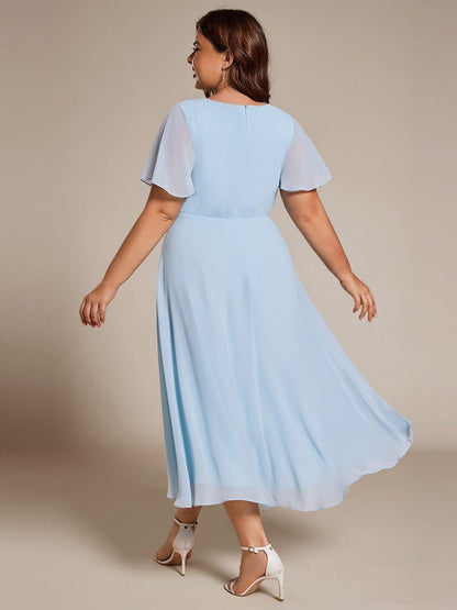 ever LARK|Chiffon Elegance Short Sleeve High-Low Wedding Guest Dress