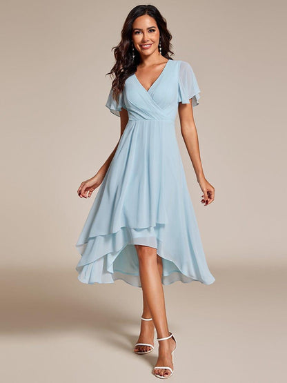 ever LARK|Chiffon Elegance Short Sleeve High-Low Wedding Guest Dress