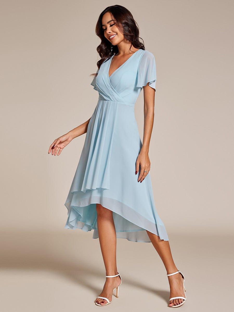 ever LARK|Chiffon Elegance Short Sleeve High-Low Wedding Guest Dress
