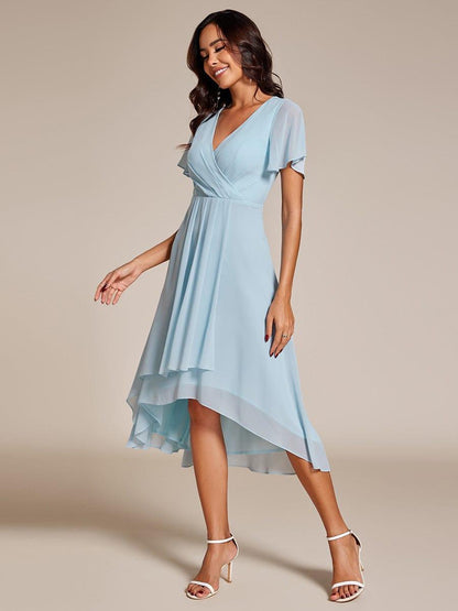 ever LARK|Chiffon Elegance Short Sleeve High-Low Wedding Guest Dress