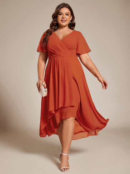 ever LARK|Chiffon Elegance Short Sleeve High-Low Wedding Guest Dress