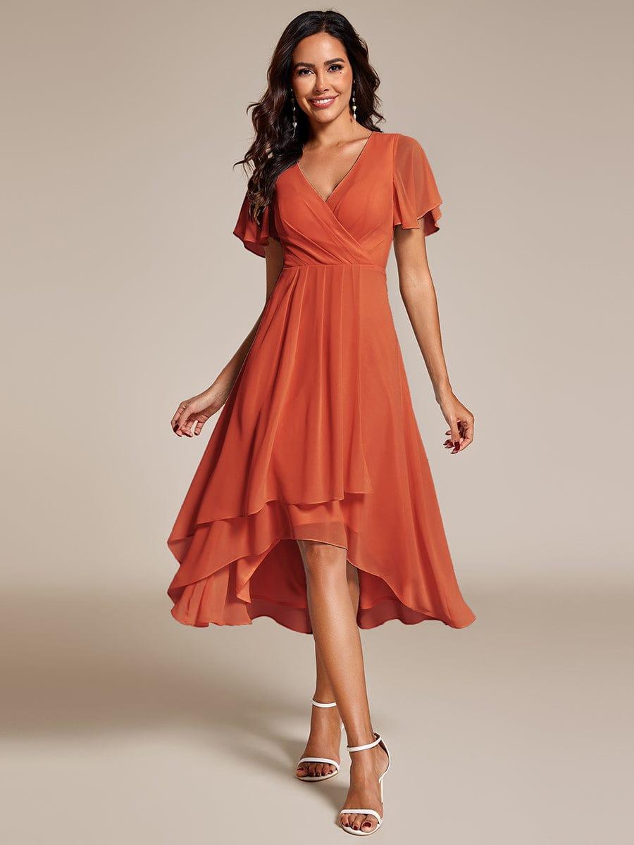 ever LARK|Chiffon Elegance Short Sleeve High-Low Wedding Guest Dress