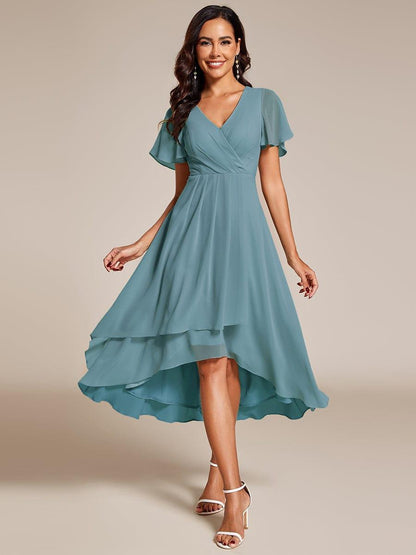 ever LARK|Chiffon Elegance Short Sleeve High-Low Wedding Guest Dress