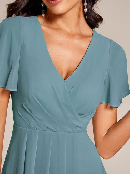 ever LARK|Chiffon Elegance Short Sleeve High-Low Wedding Guest Dress
