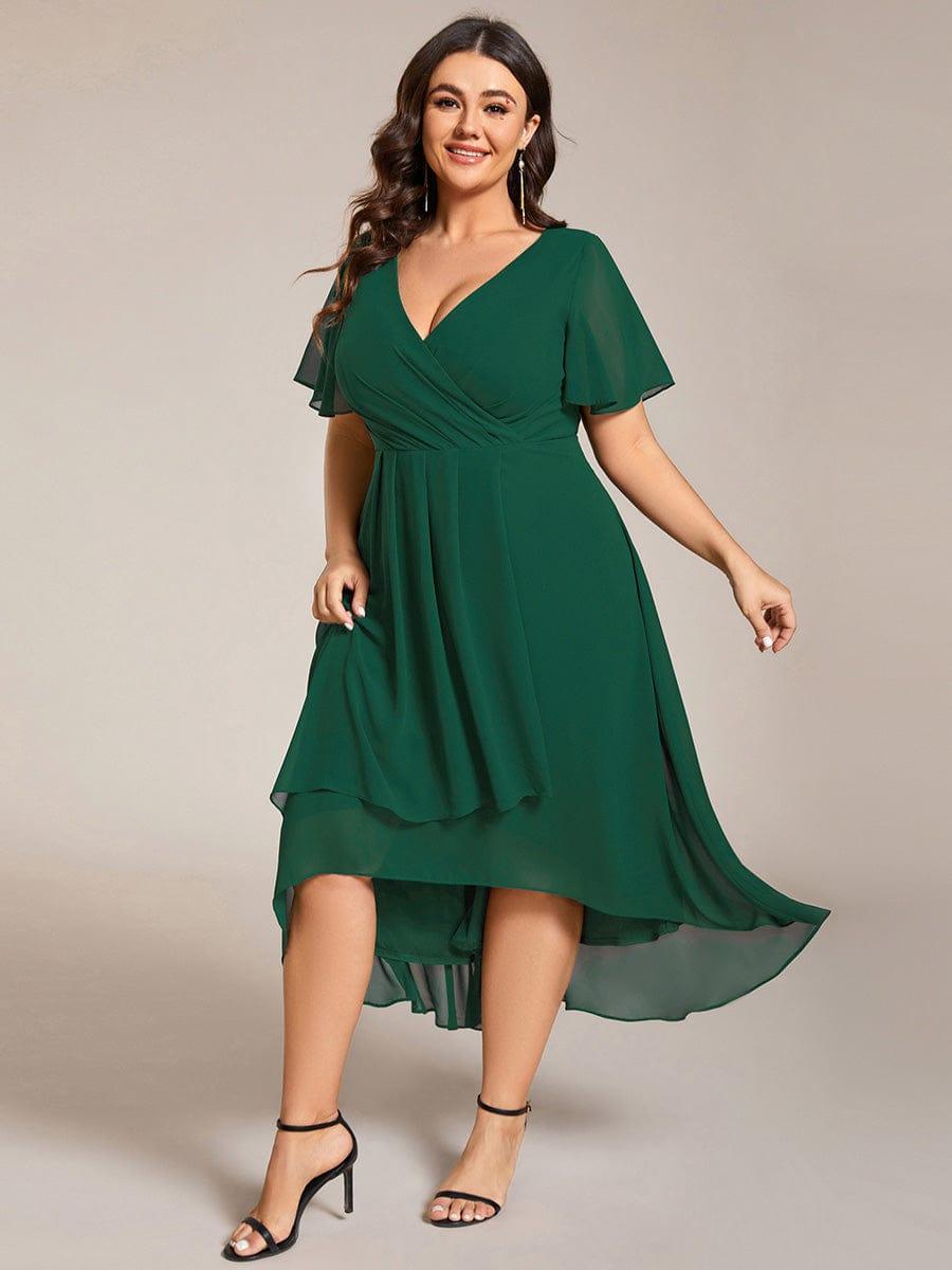 ever LARK|Chiffon Elegance Short Sleeve High-Low Wedding Guest Dress