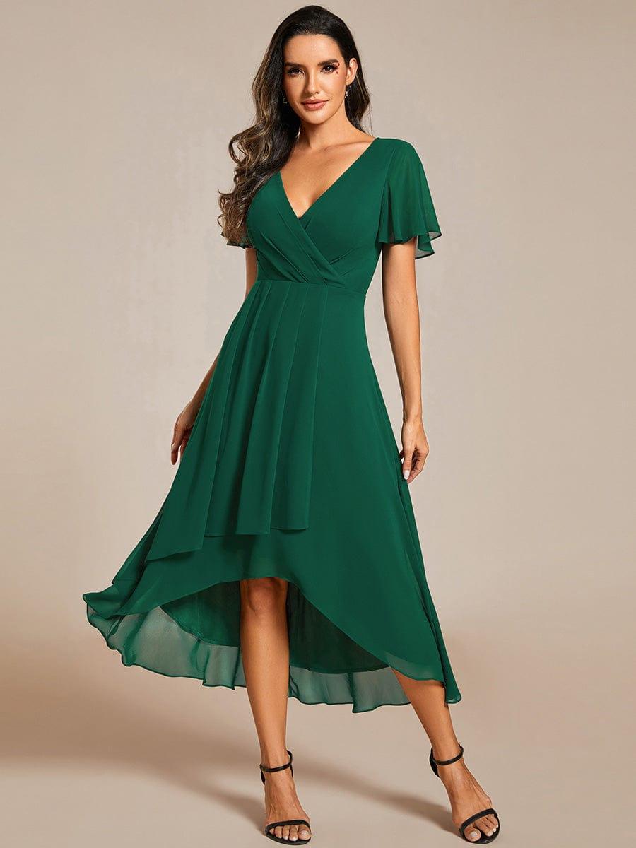 ever LARK|Chiffon Elegance Short Sleeve High-Low Wedding Guest Dress