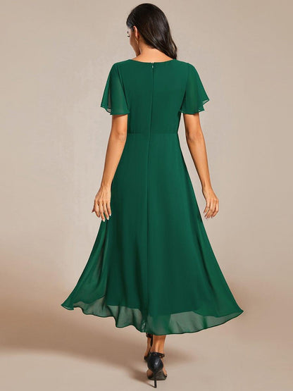 ever LARK|Chiffon Elegance Short Sleeve High-Low Wedding Guest Dress