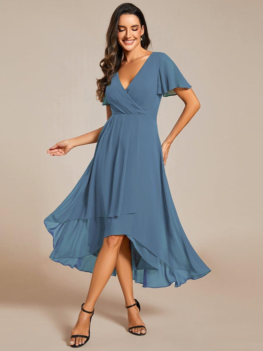 ever LARK|Chiffon Elegance Short Sleeve High-Low Wedding Guest Dress