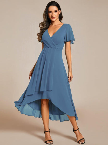 ever LARK|Chiffon Elegance Short Sleeve High-Low Wedding Guest Dress