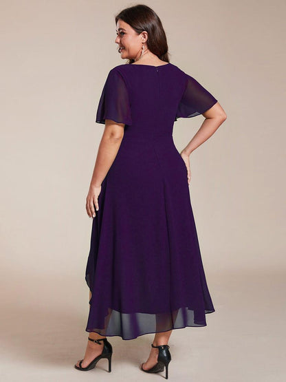 ever LARK|Chiffon Elegance Short Sleeve High-Low Wedding Guest Dress